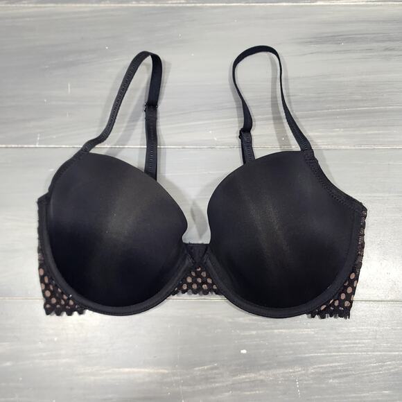 B.Tempt'd Underwire Bra Tied In Dots T-Shirt Bra 953228 Black 32D - Picture 1 of 7